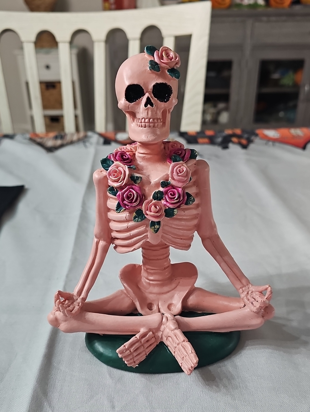 New! Halloween Pink Floral Yoga Skeleton